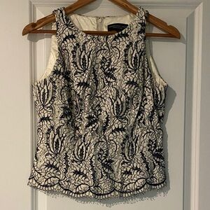 Elegant Navy and White Lace Top